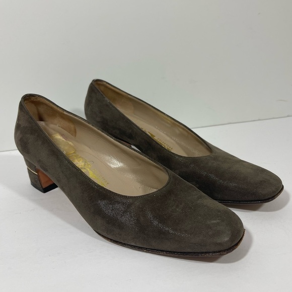Salvatore Ferragamo Brown Suede Pump Women's Block Heel 6.5 - Picture 1 of 12